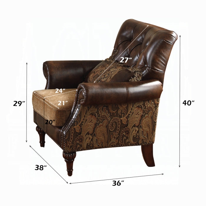 ACME Two Tone Brown Synthetic Leather & Chenille Cherry  Dreena Chair W/Pillow