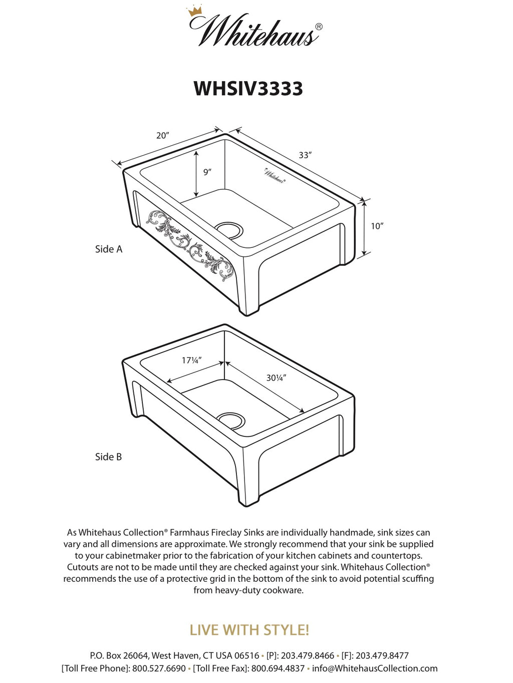 Whitehaus Glencove St. Ives 33" Front Apron Fireclay Sink