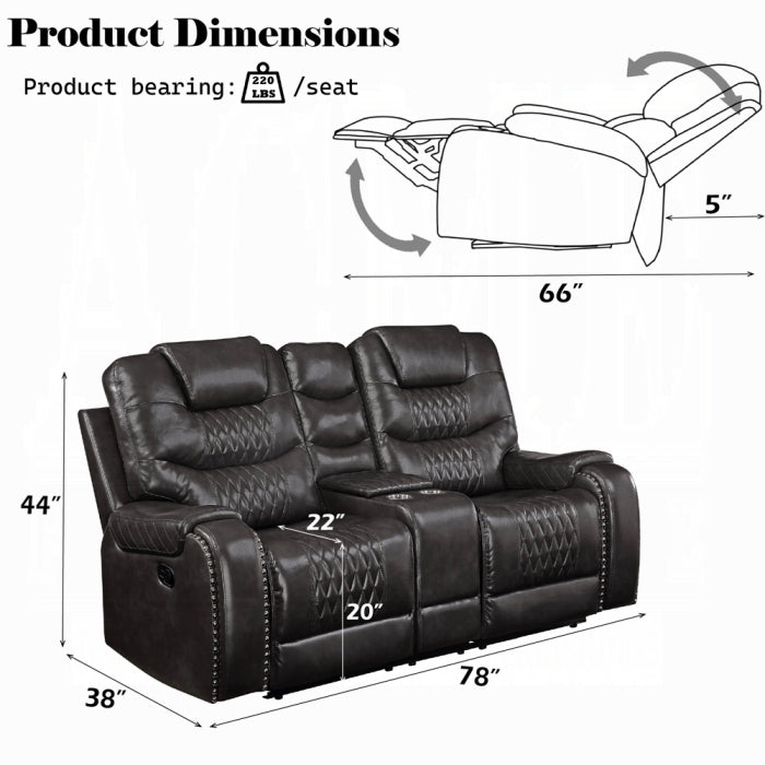 ACME Dark Gray Braylon Motion Loveseat W/Console