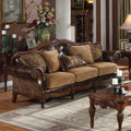 ACME Two Tone Brown Synthetic Leather & Chenille Cherry Dreena Sofa W/5 Pillows