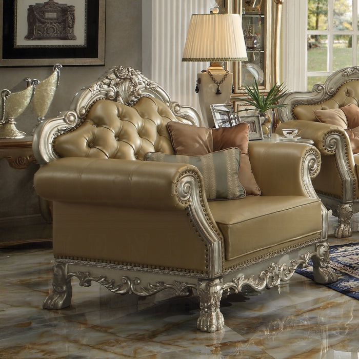 ACME Bone Synthetic Leather & Gold Dresden Chair W/2 Pillows