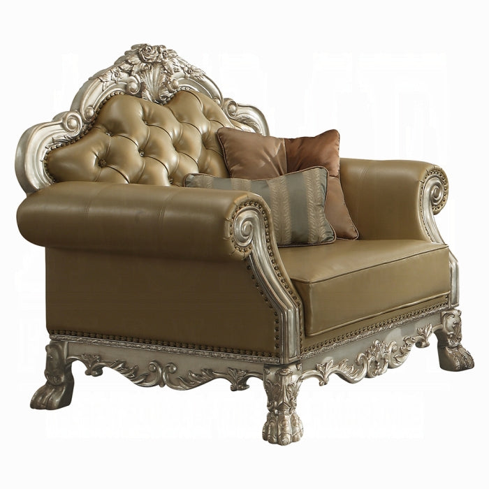 ACME Bone Synthetic Leather & Gold Dresden Chair W/2 Pillows
