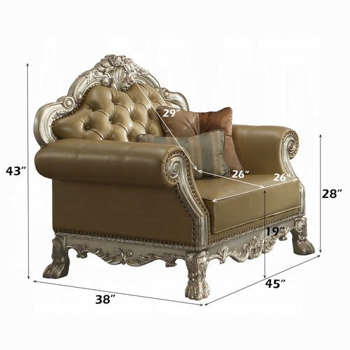 ACME Bone Synthetic Leather & Gold Dresden Chair W/2 Pillows