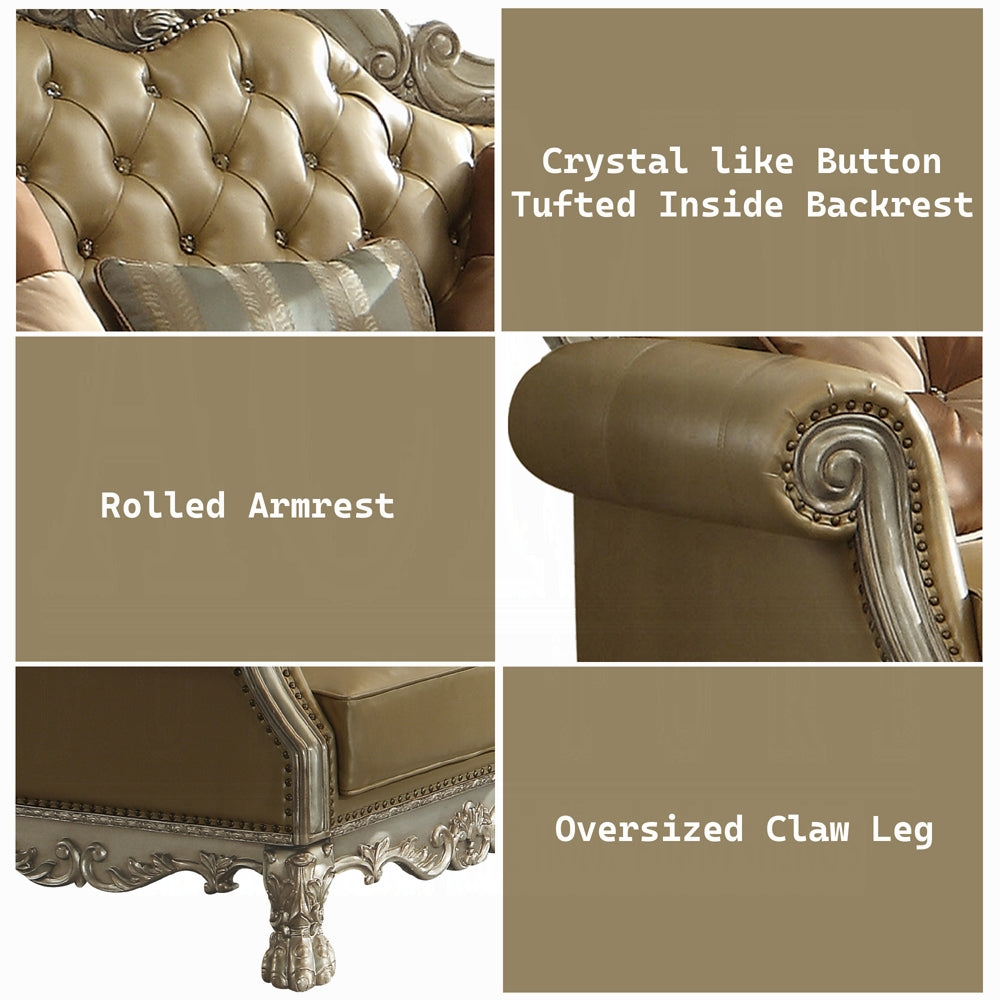 ACME Bone Synthetic Leather & Gold Dresden Chair W/2 Pillows