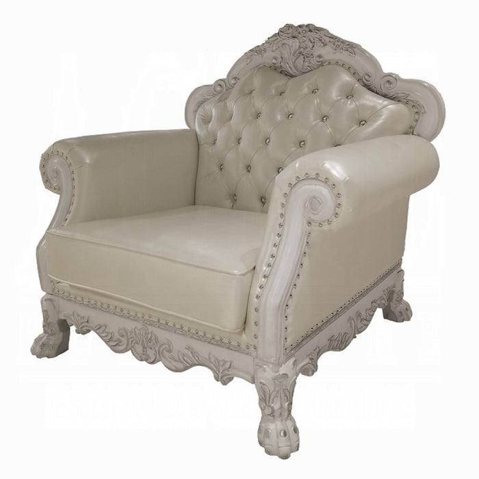 ACME Synthetic Leather & Bone White Dresden Chair W/2 Pillows