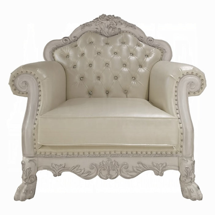 ACME Synthetic Leather & Bone White Dresden Chair W/2 Pillows