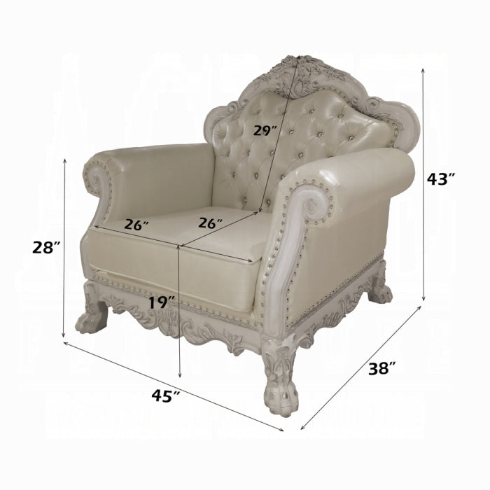 ACME Synthetic Leather & Bone White Dresden Chair W/2 Pillows