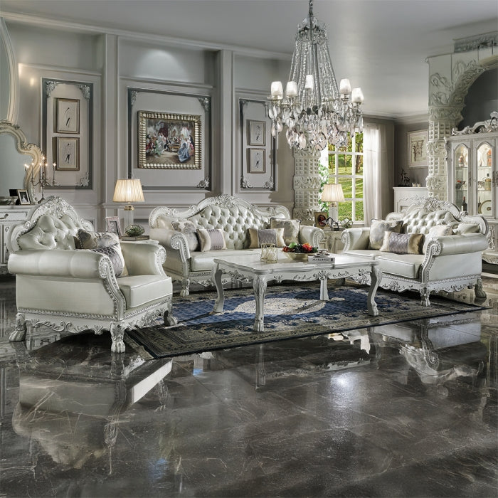 ACME Synthetic Leather & Bone White Dresden Chair W/2 Pillows
