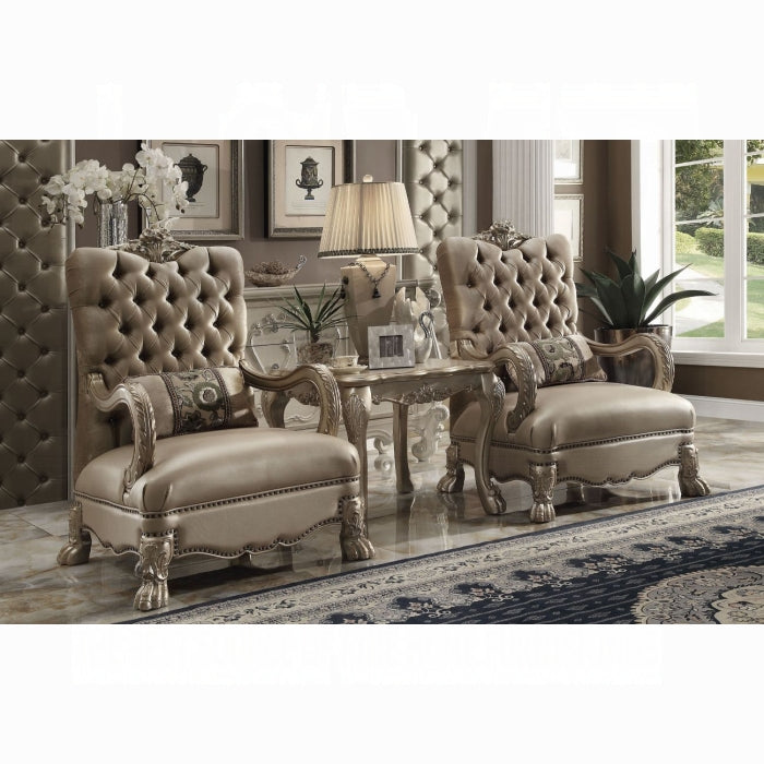 ACME Bone Velvet & Gold Patina Dresden Chair W/Pillow
