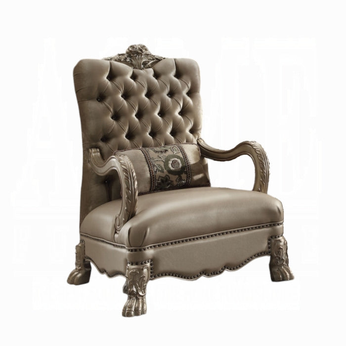 ACME Bone Velvet & Gold Patina Dresden Chair W/Pillow