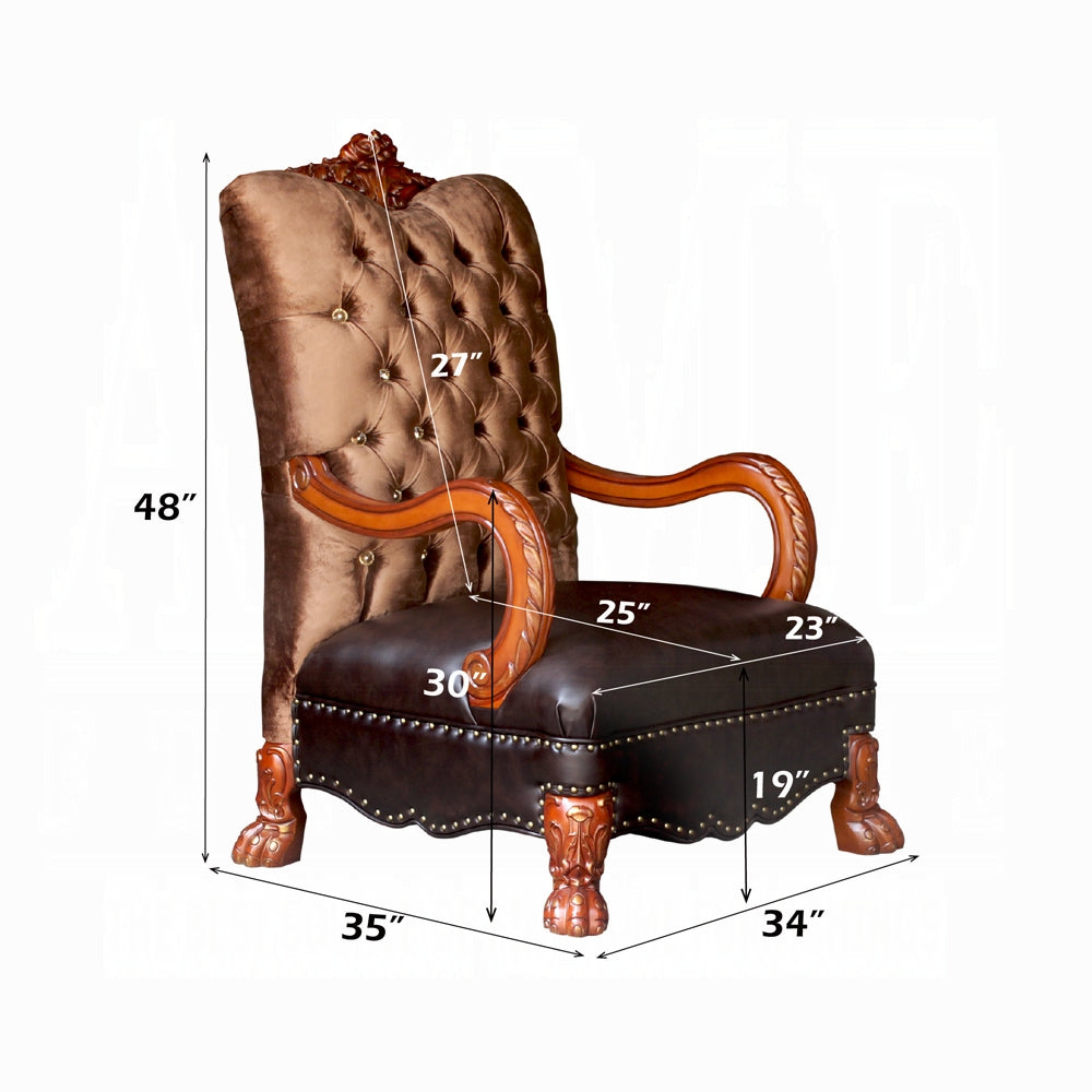 ACME Gold Brown & Cherry Oak Dresden Chair W/Pillow