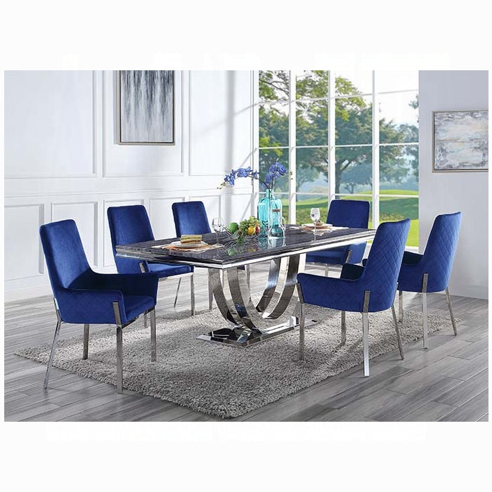 ACME Blue Velvet & Silver Cambrie Side Chair (Set-2)