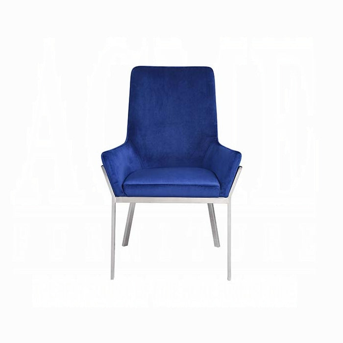 ACME Blue Velvet & Silver Cambrie Side Chair (Set-2)