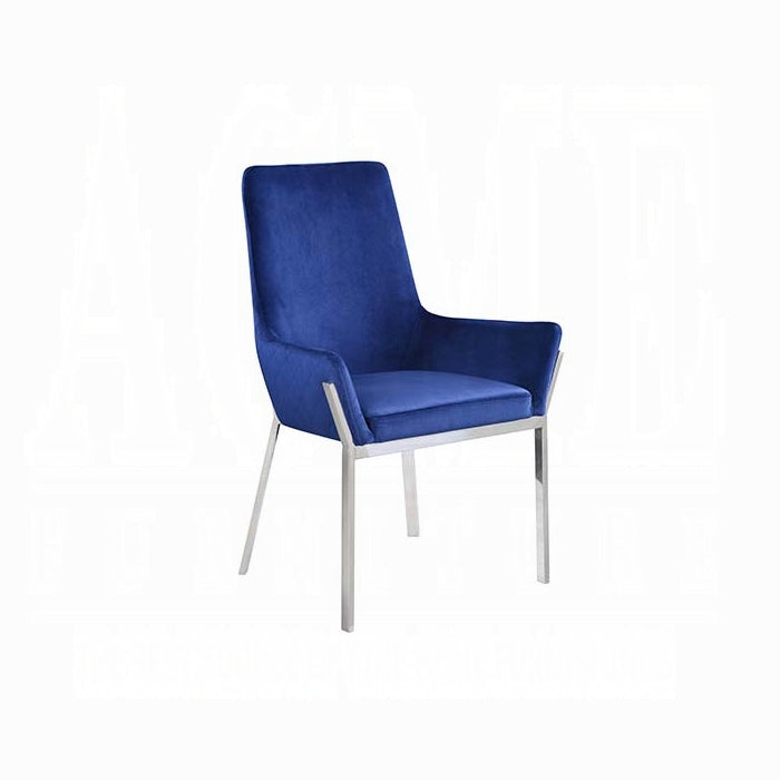 ACME Blue Velvet & Silver Cambrie Side Chair (Set-2)