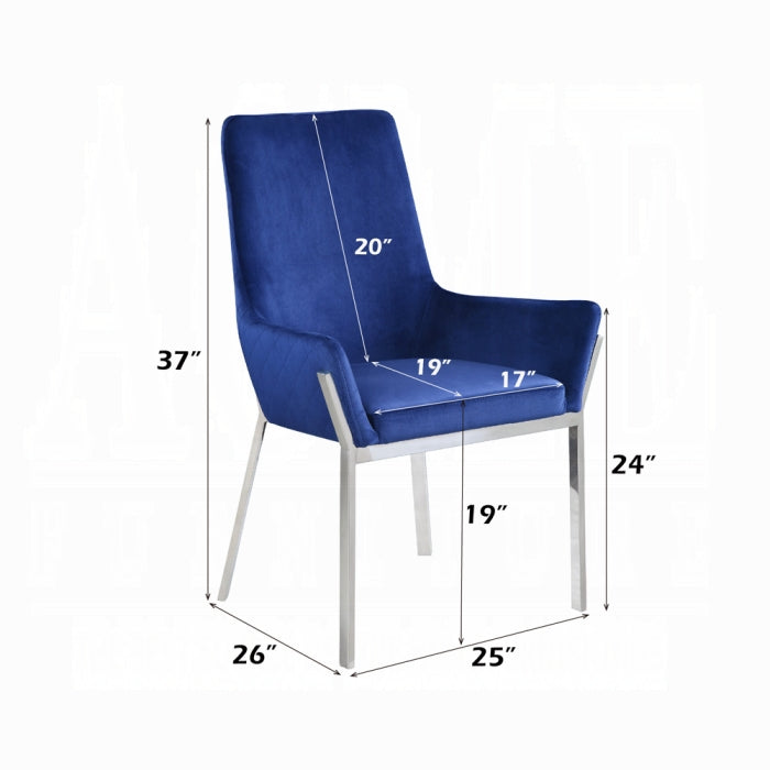 ACME Blue Velvet & Silver Cambrie Side Chair (Set-2)