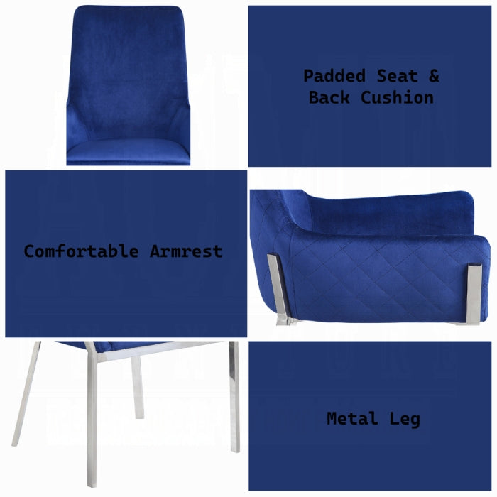 ACME Blue Velvet & Silver Cambrie Side Chair (Set-2)