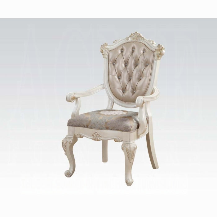 ACME Rose Gold Pearl White Chantelle Arm Chair (Set-2)