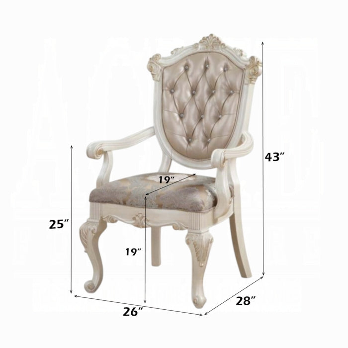 ACME Rose Gold Pearl White Chantelle Arm Chair (Set-2)
