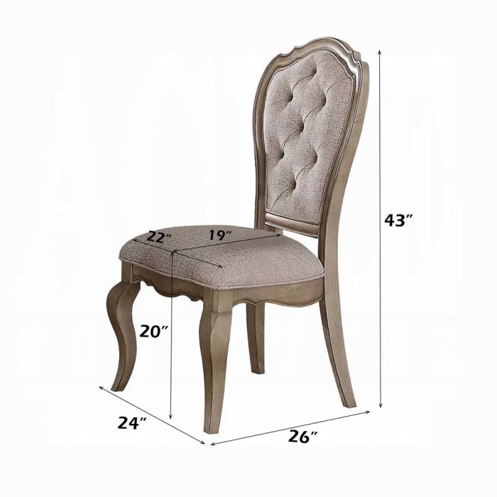 ACME Beige Fabric & Antique Taupe Chelmsford Side Chair (Set-2)