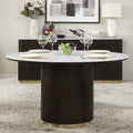 ACME White Natural Marble Top & Espreeso Finish Clayten Round Dining Table w/Marble