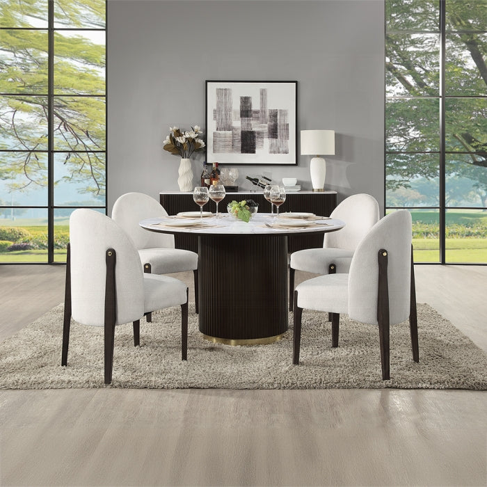 ACME White Natural Marble Top & Espreeso Finish Clayten Round Dining Table w/Marble