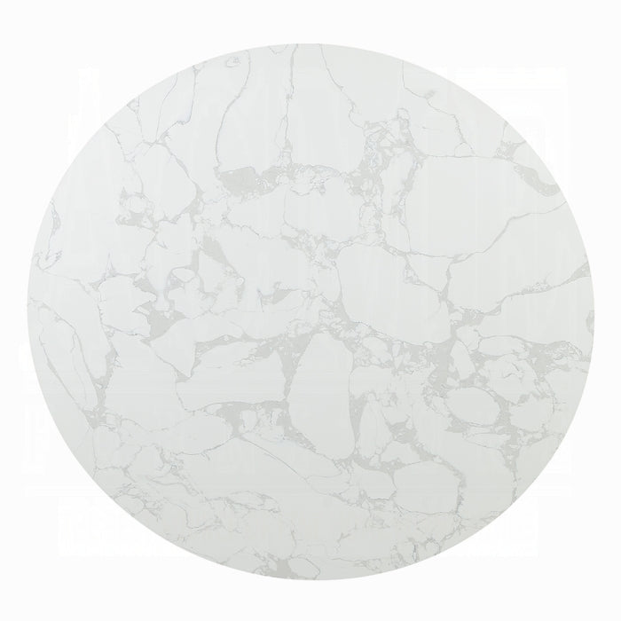 ACME White Natural Marble Top & Espreeso Finish Clayten Round Dining Table w/Marble