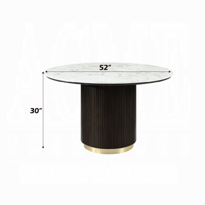 ACME White Natural Marble Top & Espreeso Finish Clayten Round Dining Table w/Marble
