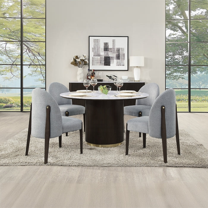 ACME White Natural Marble Top & Espreeso Finish Clayten Round Dining Table w/Marble