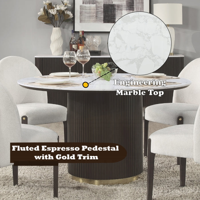 ACME White Natural Marble Top & Espreeso Finish Clayten Round Dining Table w/Marble