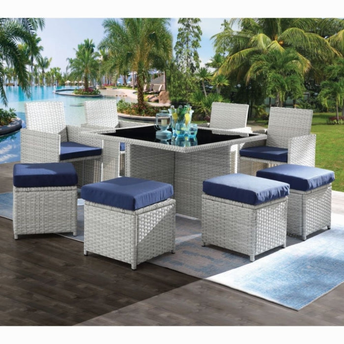 ACME Blue Fabric Paitalyi 9PC Bistro Set