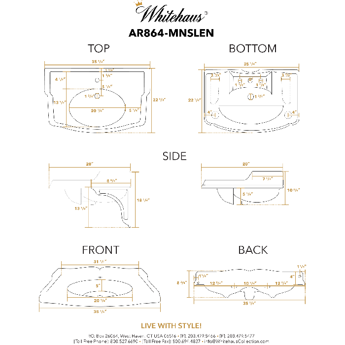 Whitehaus Isabella Collection Large Rectangular Wall Mount Basin with Integrated Oval Bowl