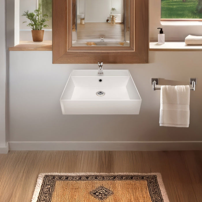 Whitehaus 20" Rectangular Wall Mount Basin with Single Faucet Drilling and Overflow