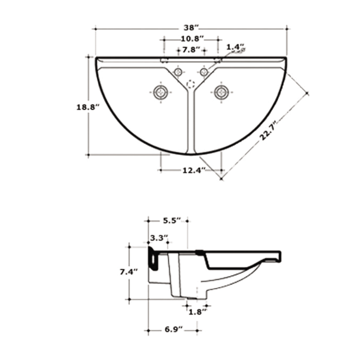 Whitehaus Isabella Collection Large U-Shaped Wall Mount Double Basin with Chrome Overflows