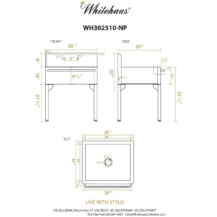 Whitehaus Pearlhaus Brushed Stainless Steel Single Bowl Commercial Freestanding Utility Sink with Towel Bar
