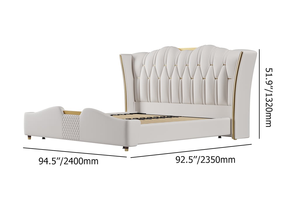 King Size Upholstered Bed Frame with Tufted Wingback Headboard