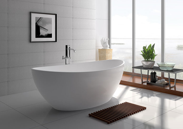 Legion Furniture Matte White Solid Surface Freestanding Bathtub – Model