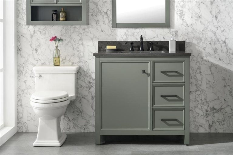 Legion Furniture 36" PEWTER GREEN FINISH SINK VANITY CABINET WITH BLUE LIME STONE TOP