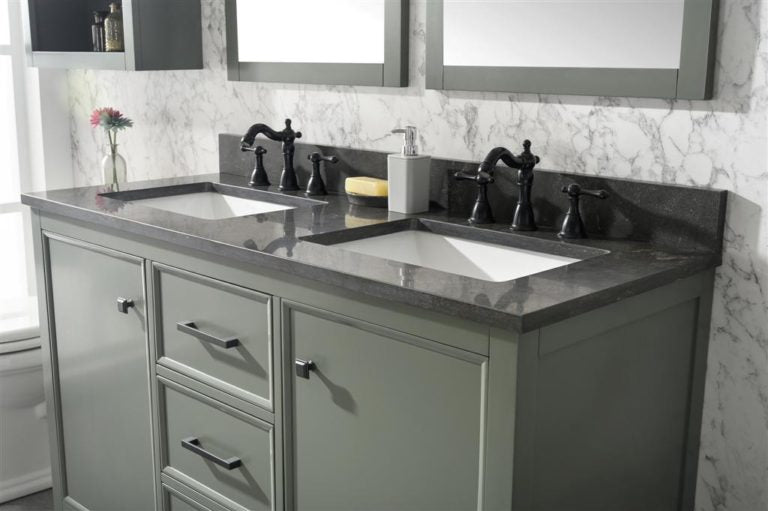 Legion Furniture 54" PEWTER GREEN FINISH DOUBLE SINK VANITY CABINET WITH BLUE LIME STONE TOP