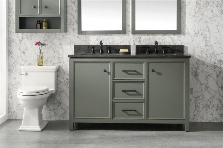 Legion Furniture 54" PEWTER GREEN FINISH DOUBLE SINK VANITY CABINET WITH BLUE LIME STONE TOP