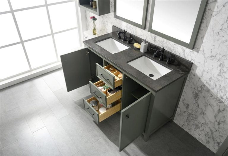 Legion Furniture 54" PEWTER GREEN FINISH DOUBLE SINK VANITY CABINET WITH BLUE LIME STONE TOP