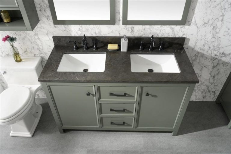Legion Furniture 54" PEWTER GREEN FINISH DOUBLE SINK VANITY CABINET WITH BLUE LIME STONE TOP
