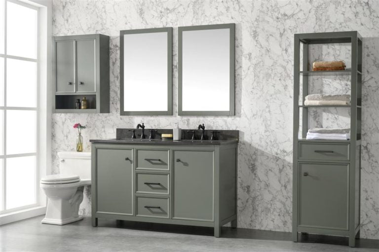 Legion Furniture 54" PEWTER GREEN FINISH DOUBLE SINK VANITY CABINET WITH BLUE LIME STONE TOP