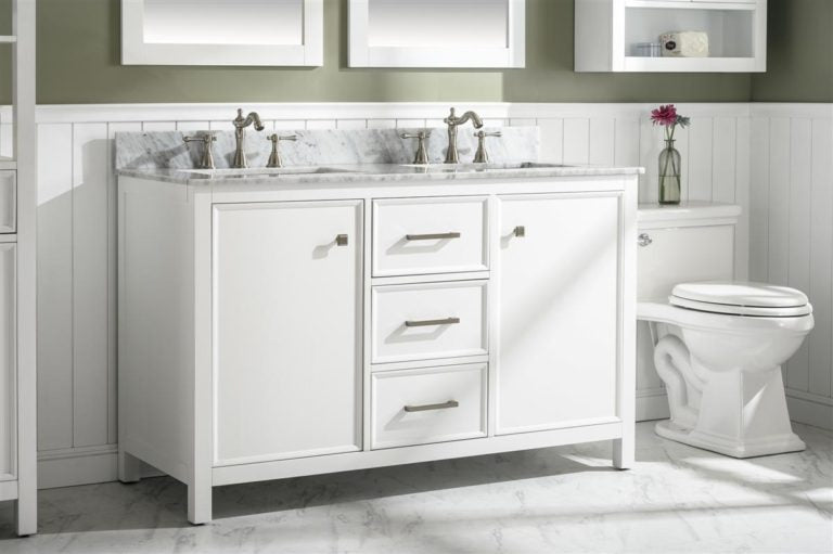 Legion Furniture 54" FINISH DOUBLE SINK VANITY CABINET WITH CARRARA WHITE TOP