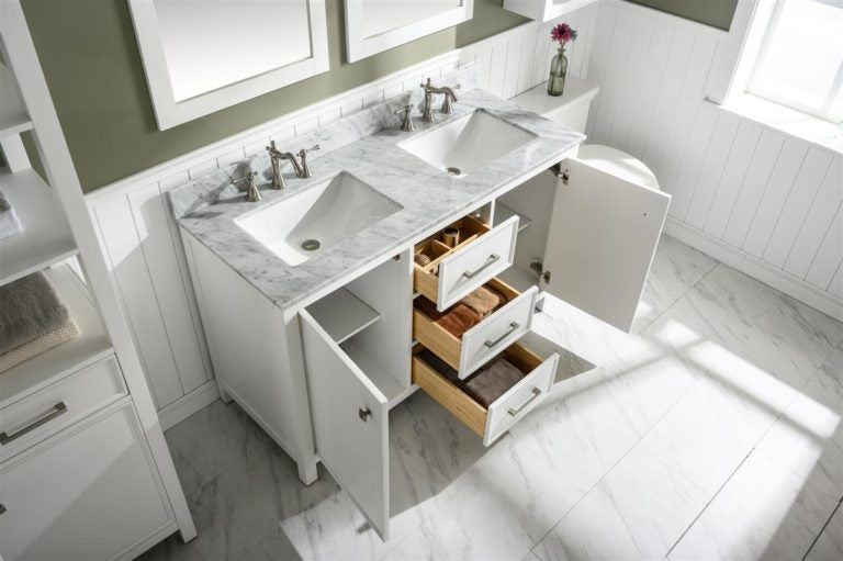 Legion Furniture 54" FINISH DOUBLE SINK VANITY CABINET WITH CARRARA WHITE TOP
