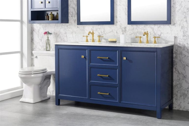 Legion Furniture 60" DOUBLE SINK VANITY CABINET WITH CARRARA WHITE TOP