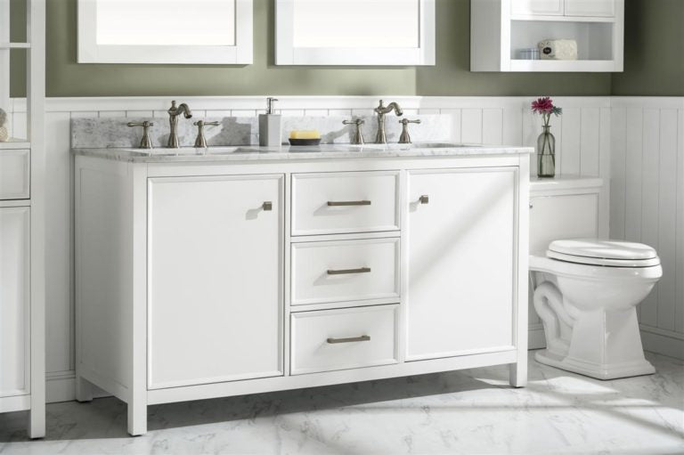 Legion Furniture 60" DOUBLE SINK VANITY CABINET WITH CARRARA WHITE TOP