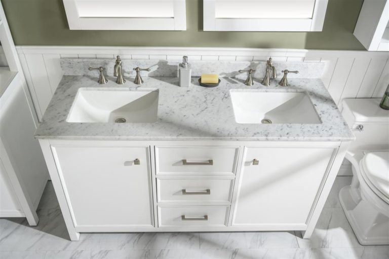 Legion Furniture 60" DOUBLE SINK VANITY CABINET WITH CARRARA WHITE TOP